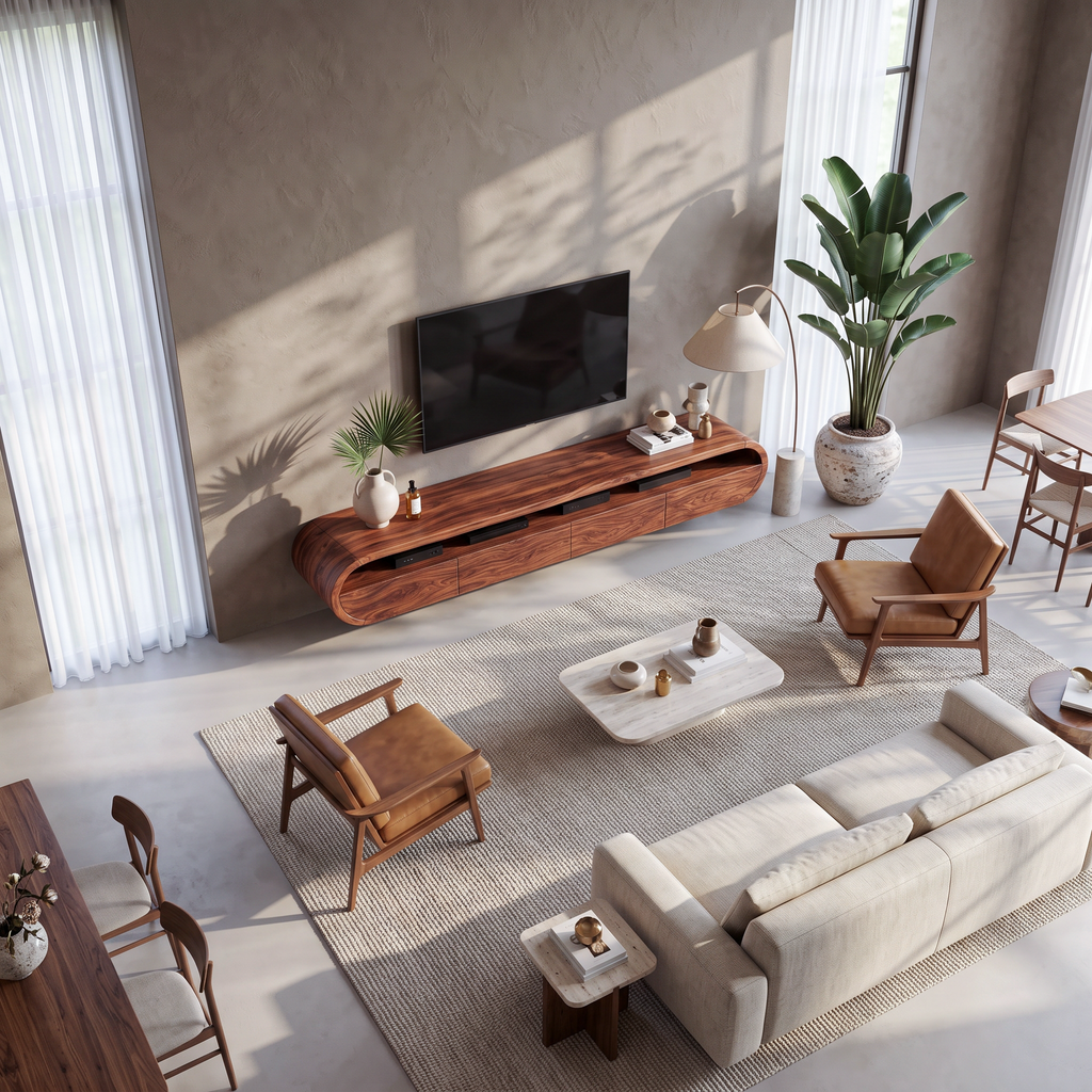 Modern Floating TV Console With Rounded Design For Living Room
