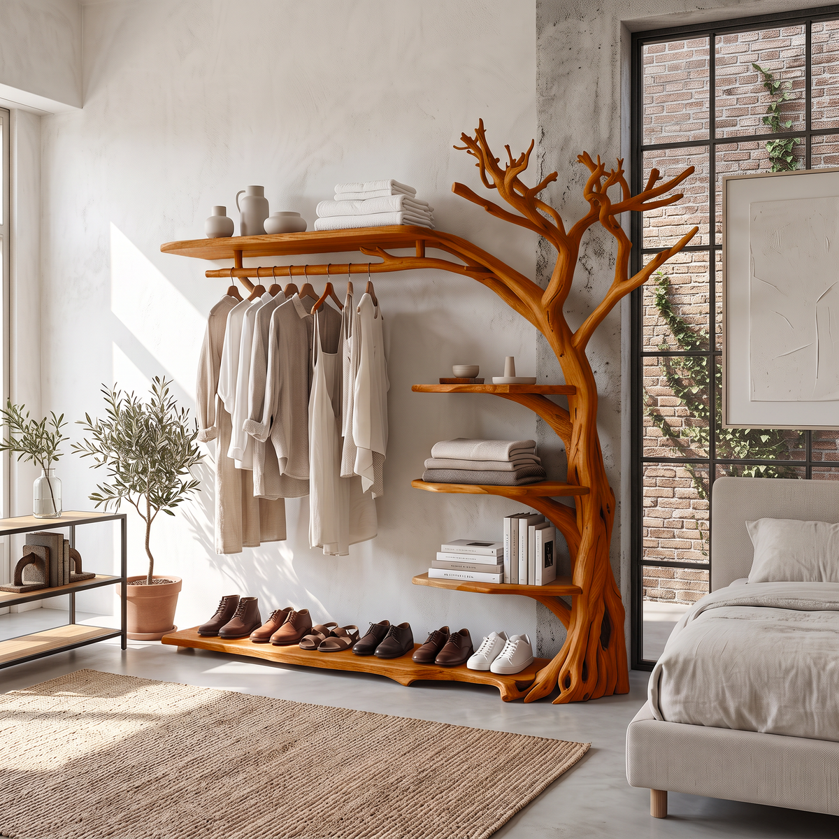 Rustic Coat Rack Shoe Shelf Entryway