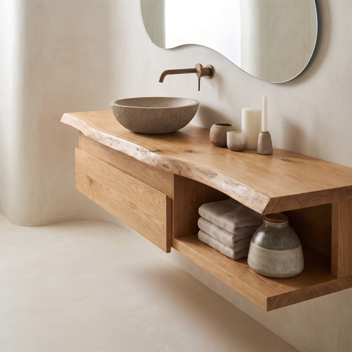 Aurelion Live Edge Solid Wood Floating Bathroom Vanity With Drawers